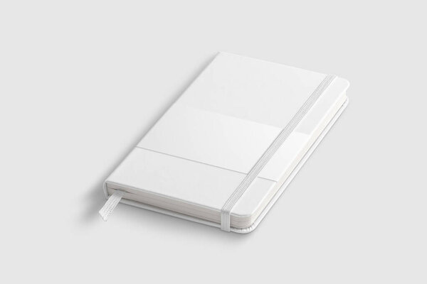 Top view of a white leather notebook mockup isolated on a transparent background, PNG. High resolution.