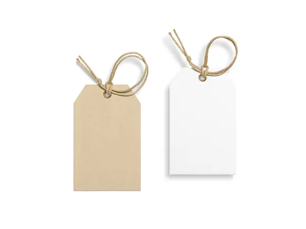 stock image Set of two paper hang tags, price tags or cloth labels with string isolated on a white background. High resolution.