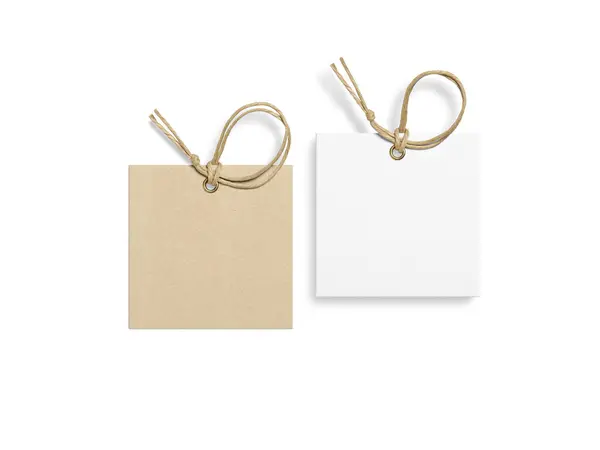 stock image Set of two paper hang tags, price tags or cloth labels with string isolated on a white background. High resolution.