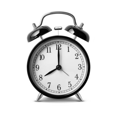 Siyah Çan Alarmı analog klasik antika saat, beyaz arka planda izole edilmiş. Yüksek çözünürlük. 