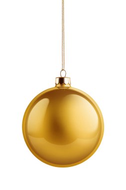 Beyaz arka planda izole edilmiş kurdeleli, gerçekçi, parlak bir noel balosu. Üç boyutlu illüstrasyon. Yüksek çözünürlük. 