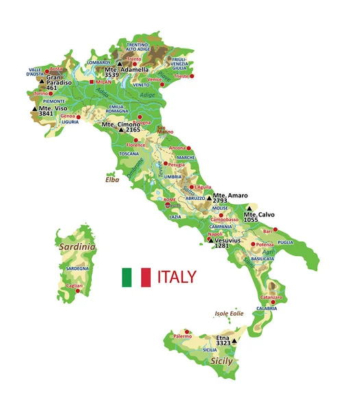 Colorful Vector Geographic Italy Map Italy Map Rivers Lakes Mountains — Stock Vector