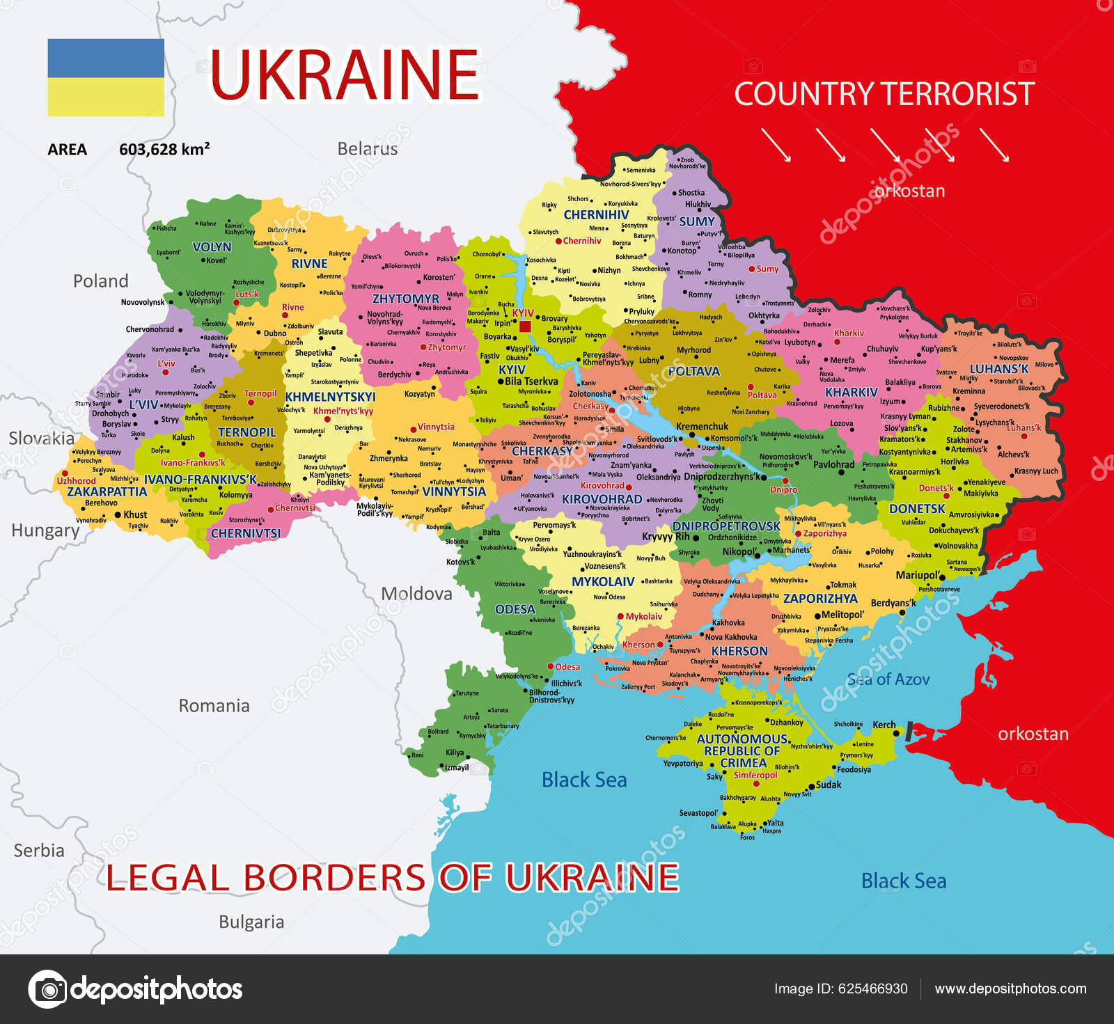 Political Map Ukraine Borders Regions Administrative Detailed Map 