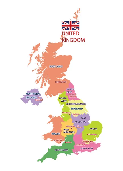 Mapa Vectorial Político Administrativo Gran Bretaña — Vector de stock