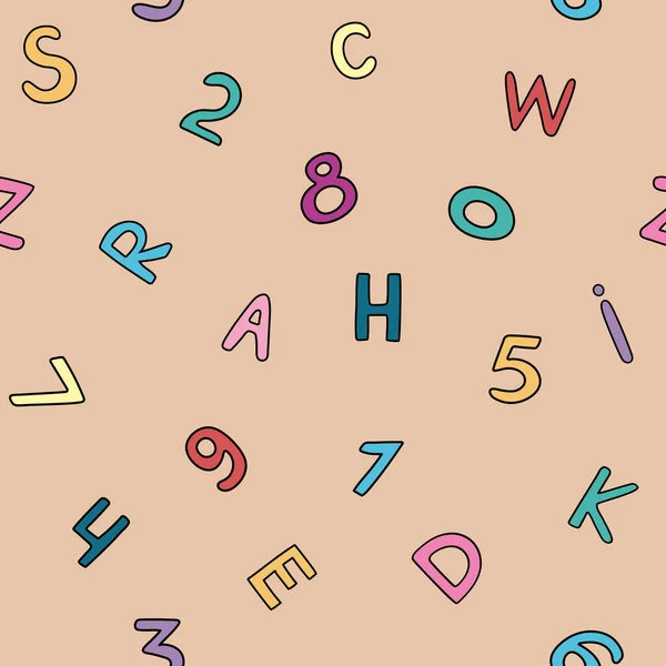 Lustige Farbige Kritzelzeichnungen Buchstaben Zahlen Auf Liniertem Mathepapier Für Schule — Stockvektor