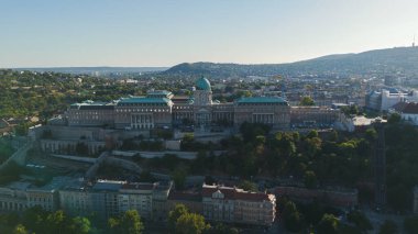 Majestic aerial view of Buda Castle, highlighting its historic architecture and grandeur.