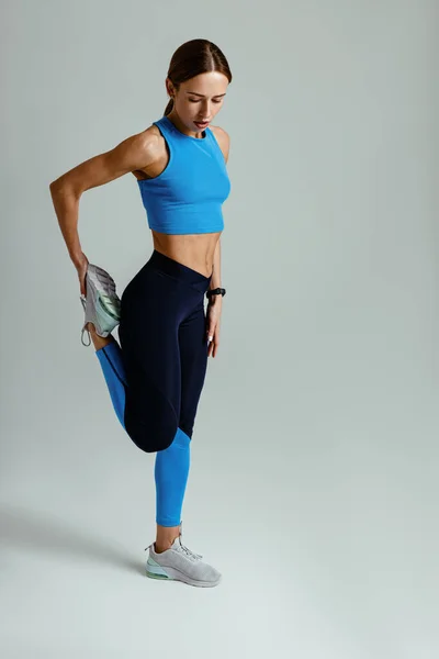 Sporty Woman Doing Warm Training Session Gym Studio Background High —  Fotos de Stock