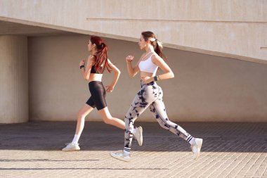 Spor giyim sektöründe iki genç kadın modern bina geçmişiyle uğraşıyorlar. Etkin yaşam tarzı kavramı