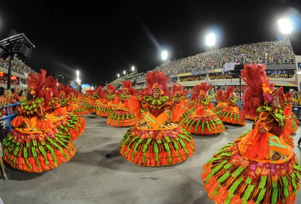 stock image Rio de Janeiro-Brazil, February 9, 2022. Parade of Grupo Especial Samba Schools during the Rio de Janeiro Carnival, considered the biggest carnival in the world, at Sambromo.