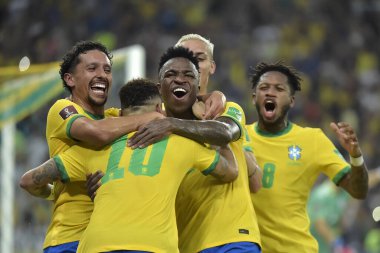 Rio de Janeiro-Brasil 10 de maro de 2023, jogador Vincius jr comemora seu primeiro gol com a camisa da seleo Brasileira de futebol, no estdio do Maracana do