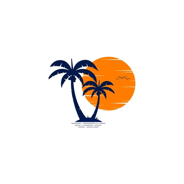 Kokosové Palmy Vektorová Grafika Ikon Západu Slunce — Stockový vektor