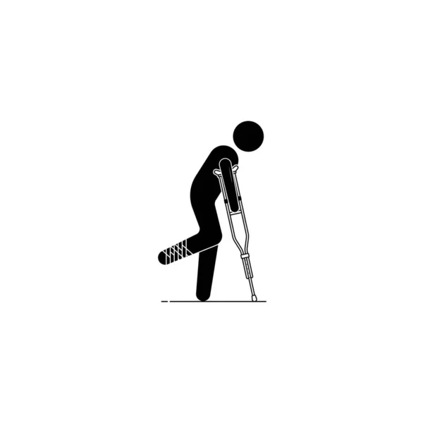 負傷した男歩くとともに松葉杖ベクトルグラフィック — ストックベクタ