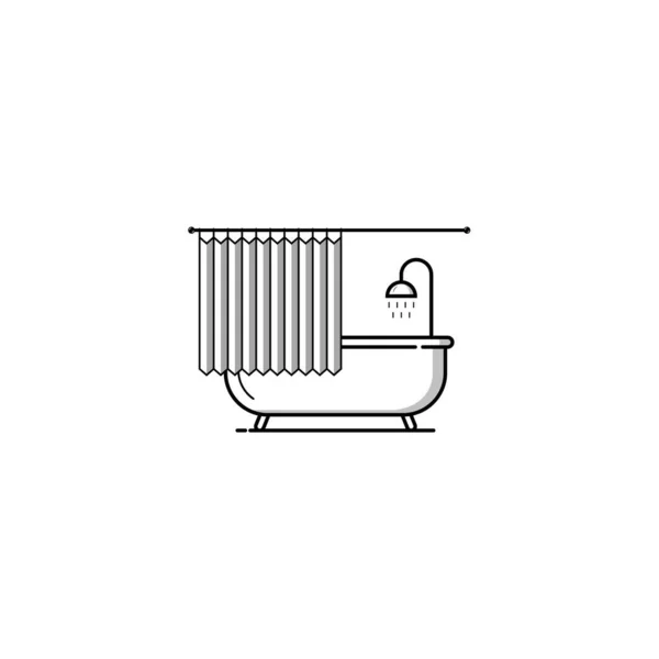 カーテンアイコン絶縁ベクトルグラフィックス付き浴槽 — ストックベクタ