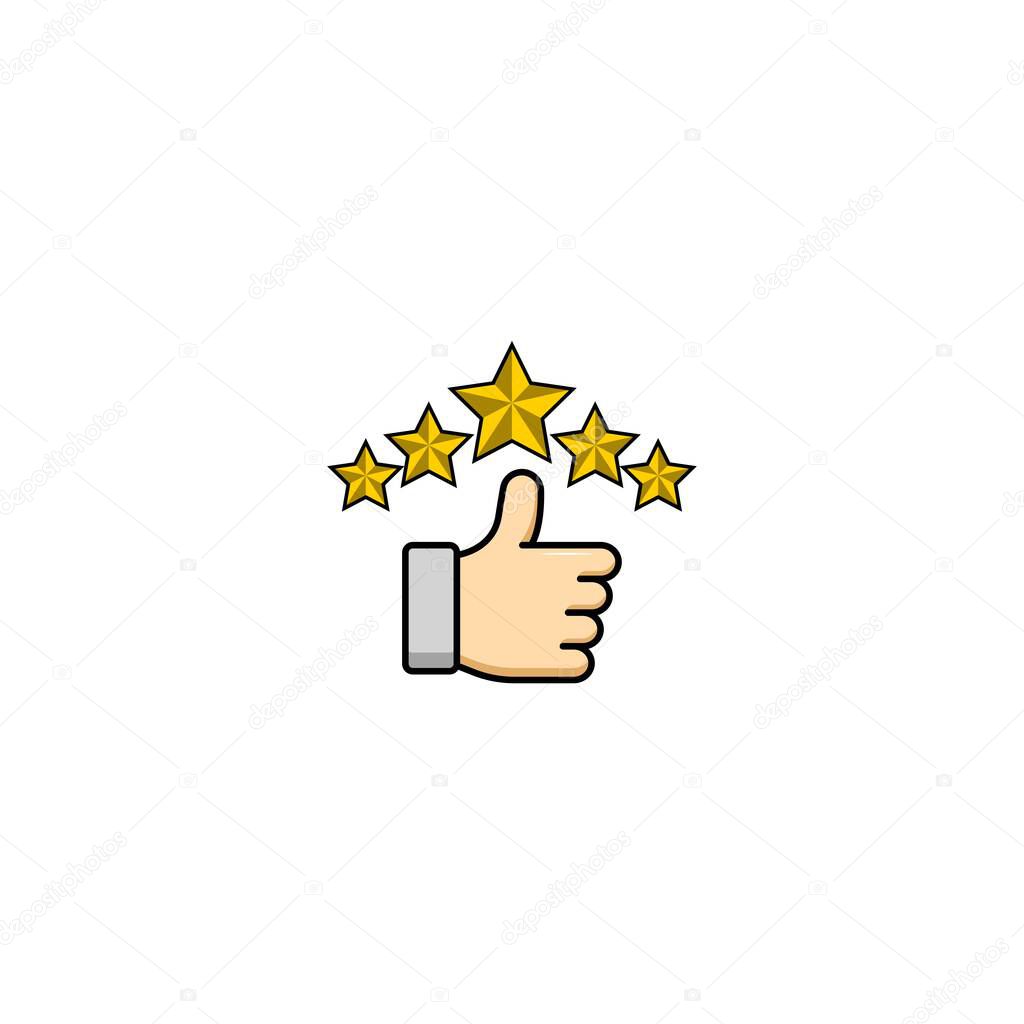 Thumbs up and five gold star icon vector graphics