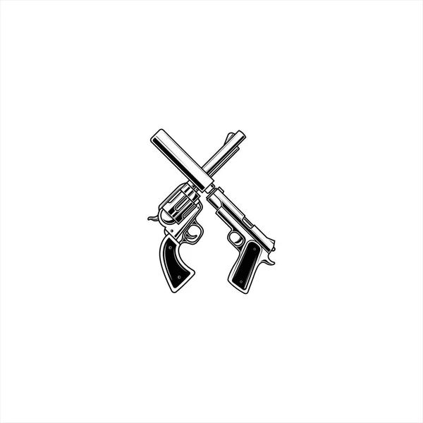 Crossed Pistol Silencer Revolver Vector Graphics — Stock Vector