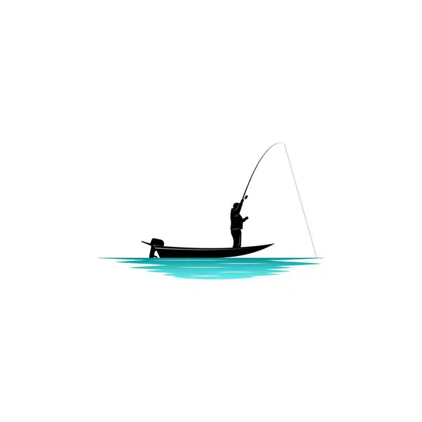 Homme Pêche Sur Icône Bateau Graphiques Vectoriels — Image vectorielle