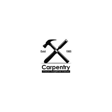Çapraz çekiç ve keski logosu, Carpentry logo vektör grafikleri