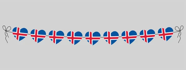 アイスランドの主権の日 アイスランドの国旗ハートガーランド ハートの文字列 装飾ベクトルイラスト — ストックベクタ