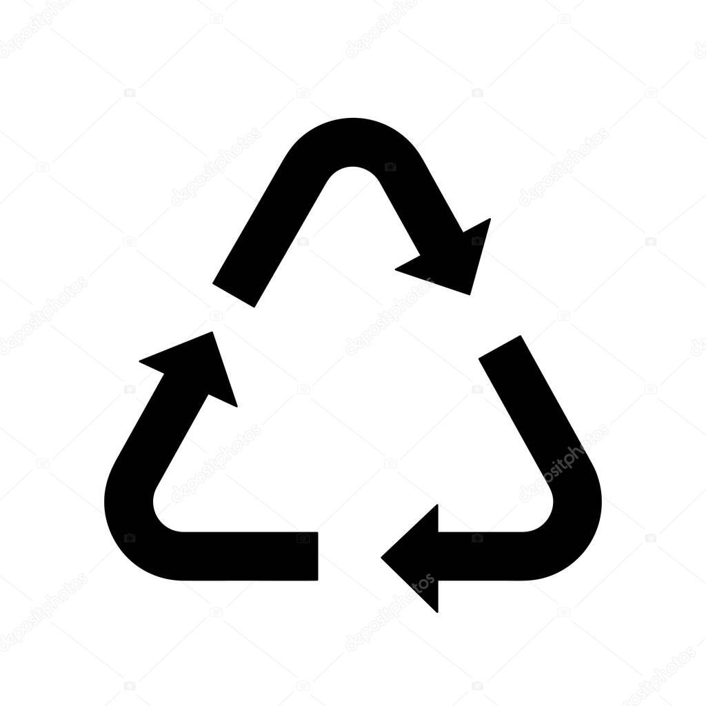 Recycling symbol, thin arrows, triangular shape, simple black fill vector element, eco sign, reuse, recycle