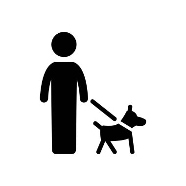 tasmalı köpek ikonu, tasmalı köpek tutan adam, siyah vektör ikonu, park sembolü