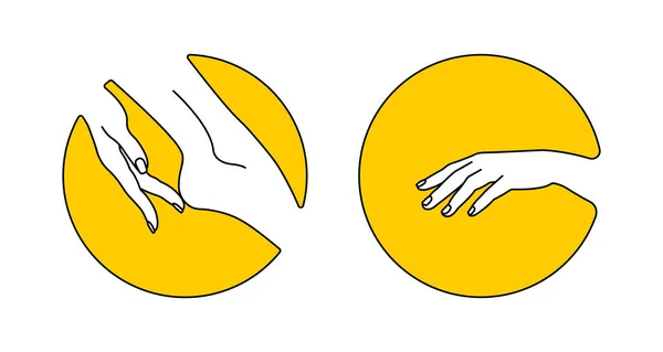 Manikür Pedikür Sarı Yuvarlak Ikon Manikür Salonu Logosu Kuaför Tedavisi — Stok Vektör