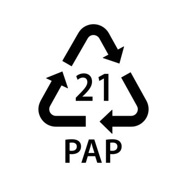 kağıt geri dönüşüm kodu PAP 21, kıvrımlı olmayan fiberboard, tahıl ve yiyecek kutuları sembolü, ekoloji geri dönüşüm işareti, kimlik kodu, paket siyah vektör simgesi