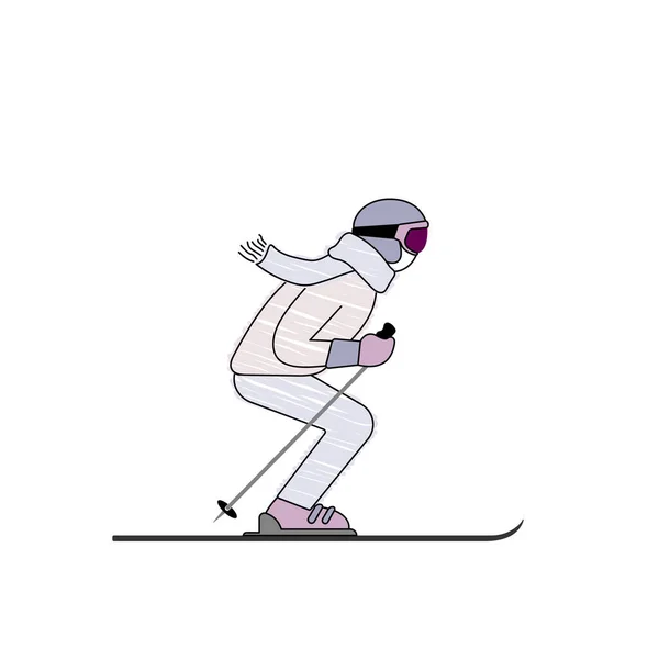 漫画スキーヤー 冬の活動 スキー 鉛筆画スタイルのスケッチ 単純なベクトルイラスト スキースポーツマンのキャラクタースキースーツ — ストックベクタ
