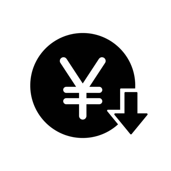 Signe Yen Avec Flèche Vers Bas Arrondi Icône Vectorielle Noire — Image vectorielle