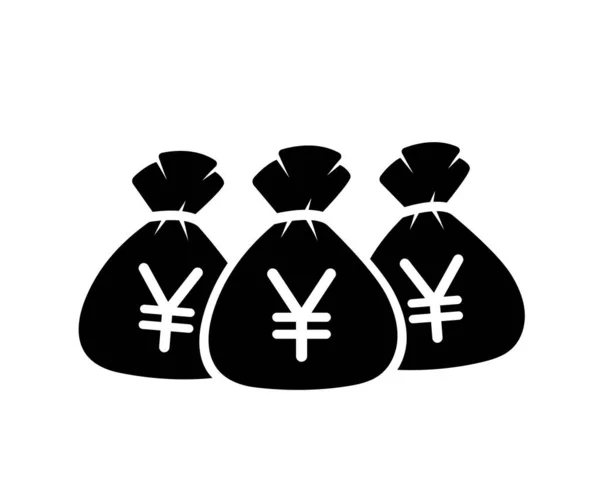 Three Money Bags Black Vector Icon White Background Sacks Yen — Stock Vector