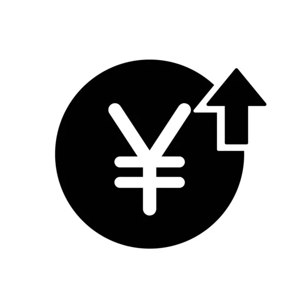 Signo Yen Con Flecha Arriba Redondeado Icono Vector Negro Aumento — Vector de stock