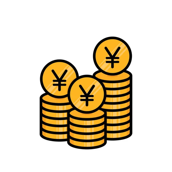 Иена Монеты Стек Черные Очертания Векторные Иллюстрации Иконка Плоские Финансы — стоковый вектор