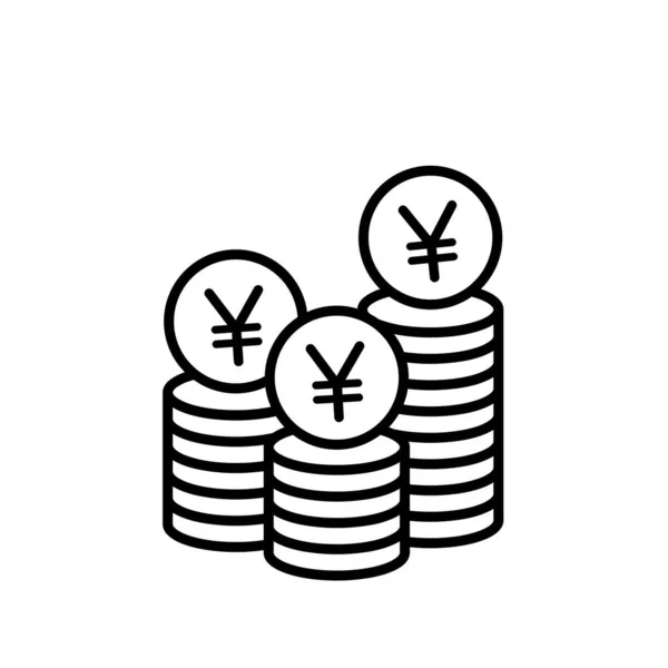 Yen Japonais Cent Stack Black Line Vector Icon Système Paiement — Image vectorielle