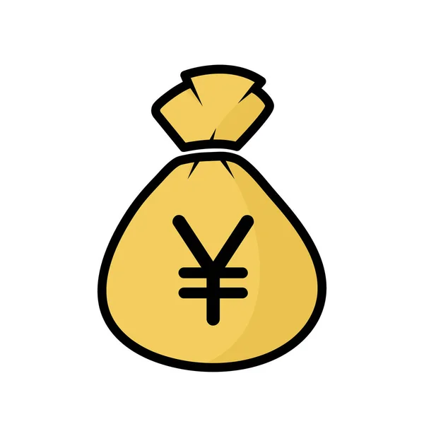 Money Bag Black Outline Vector Icon Sack Full Yen Coins — Stock Vector