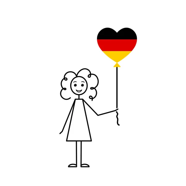 Çizimi Alman Kızı Almanya Skecini Sev Kalp Şeklinde Balonu Olan — Stok Vektör