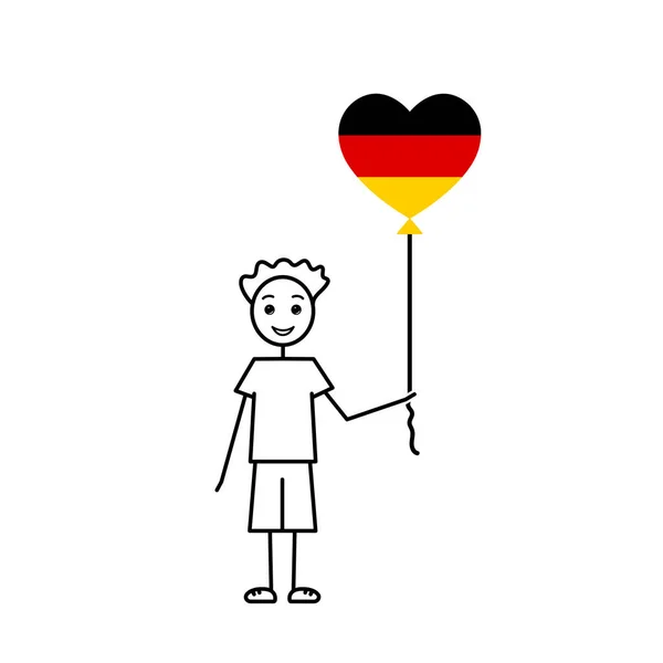 Ručně Kreslený Německý Chlapec Láska Německo Skica Mužský Znak Balónem — Stockový vektor