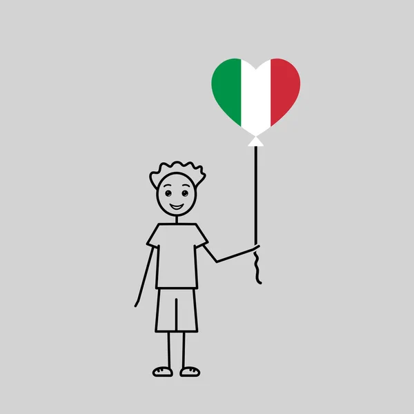 Dibujado Mano Chico Italiano Amor Italia Boceto Personaje Masculino Con — Vector de stock
