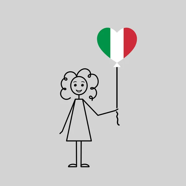 Dibujado Mano Chica Italiana Amor Italia Boceto Personaje Femenino Con — Vector de stock