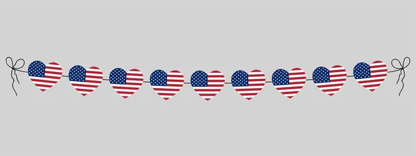 Narodowy Dzień Wolności Usa Usa Flaga Serca Girlanda Ciąg Serc — Wektor stockowy