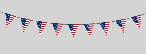 アメリカ国民の自由の日 ガーランドをバンティング 三角形のフラグの文字列国家の色 ペナント レトロなスタイルのシンプルなベクトルイラスト — ストックベクタ