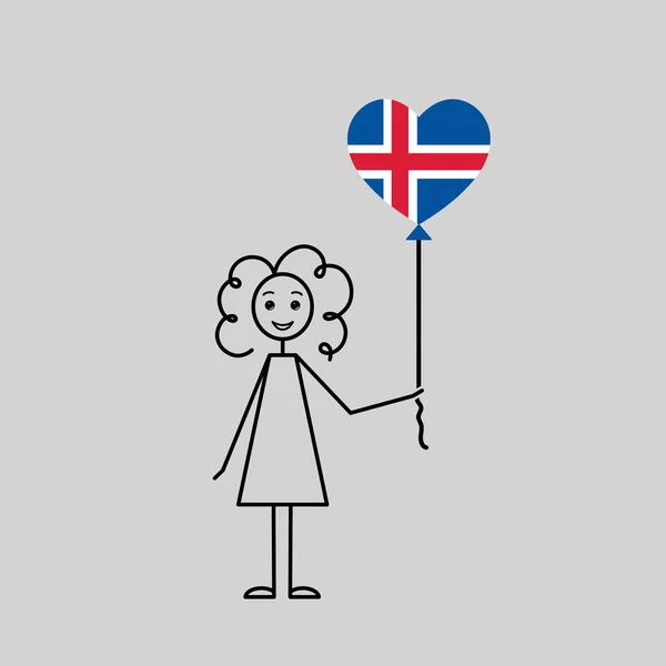 Ζωγραφισμένο Στο Χέρι Icelandic Κορίτσι Αγάπη Ισλανδία Σκίτσο Σγουρά Κορίτσι — Διανυσματικό Αρχείο