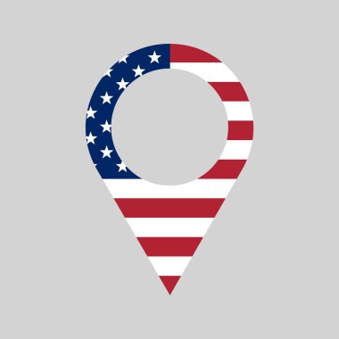 ABD konum kodu, GPS işareti, Birleşik Devletler sembolü, bize işaret, mavi, beyaz ve kırmızı renkler, vektör haritası işaretleyici bul