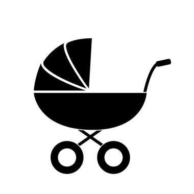 bebek arabası siyah doldurulmuş beyaz arkaplanda basit vektör simgesi