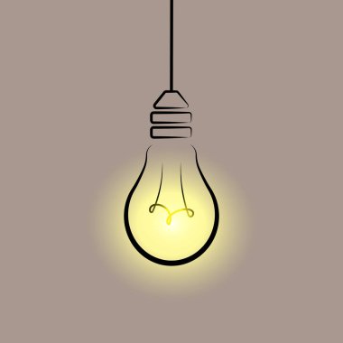 Sarı ışıklı ampul, tek siyah çizgi vektör ögesi, tavan arası tasarım ögesi