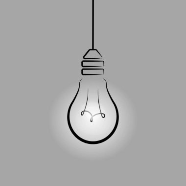 parlayan ampul beyaz ışık, tek siyah çizgi ögesi, basit tavan arası tasarım ögesi