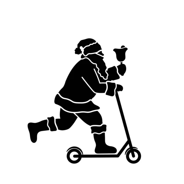 Babbo Natale Guida Una Silhouette Scooter Elettrico Babbo Natale Moderno — Vettoriale Stock