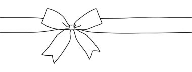 kurdeleli siyah çizgi yay, düzenlenebilir vuruş, basit vektör ilüstrasyonu, hediye kartı için yatay dekoratif öge