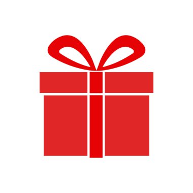 Sevgililer günü hediye kutusu, kırmızı hediye paketi simgesi, basit düz vektör illüstrasyonu