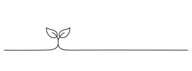 Büyüyen bitki bir çizgi sanat, iki yaprak çizgi çizimi, siyah çizgi vektör illüstrasyonu, düzenlenebilir vuruş, yatay sınır tasarım elementi