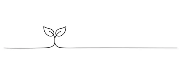 生长植物单行艺术 双叶线形 黑线矢量图解 可编辑笔划 水平边框设计元素 — 图库矢量图片