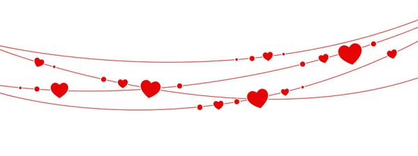 Romantic Panoramic Decorative Element Valentine Beads Hearts Border Red Flat — 스톡 벡터